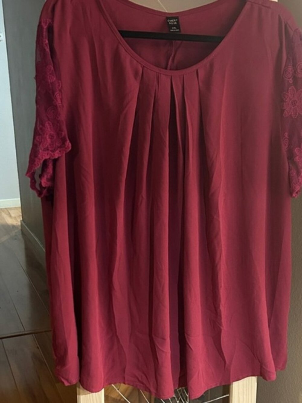 Emery Rose Pink Blouse with Lace Sleeves